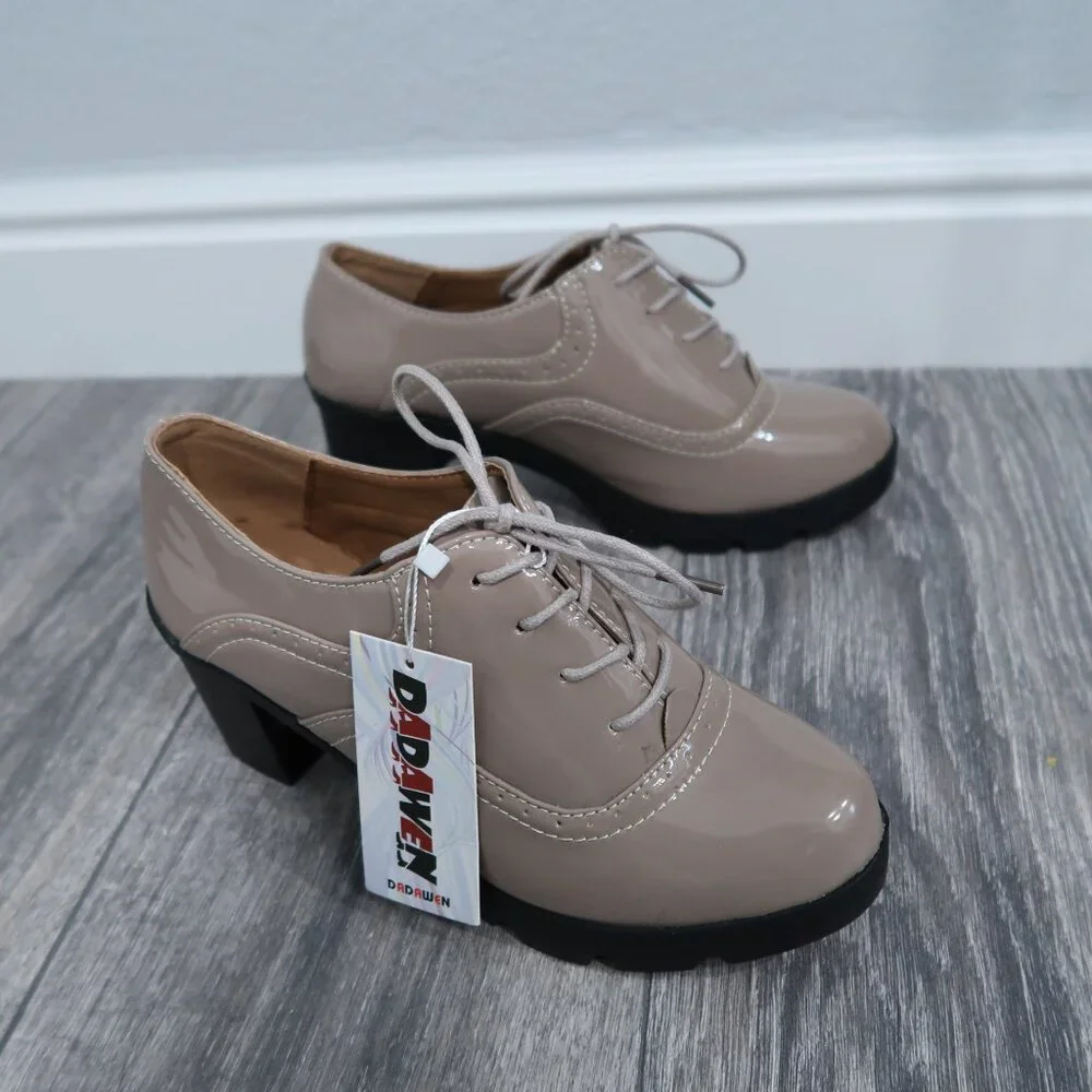 Dadawen Heels Womens 9 Brown Platform Oxfords Chunky Boxy Academia - Picture 4 of 15